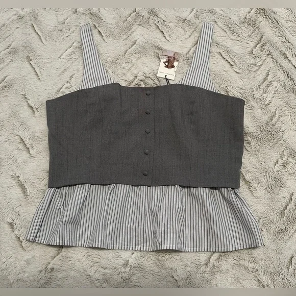 Sincerely Jules Striped Gray Bustier Corset Combination Top - Picture 5 of 12